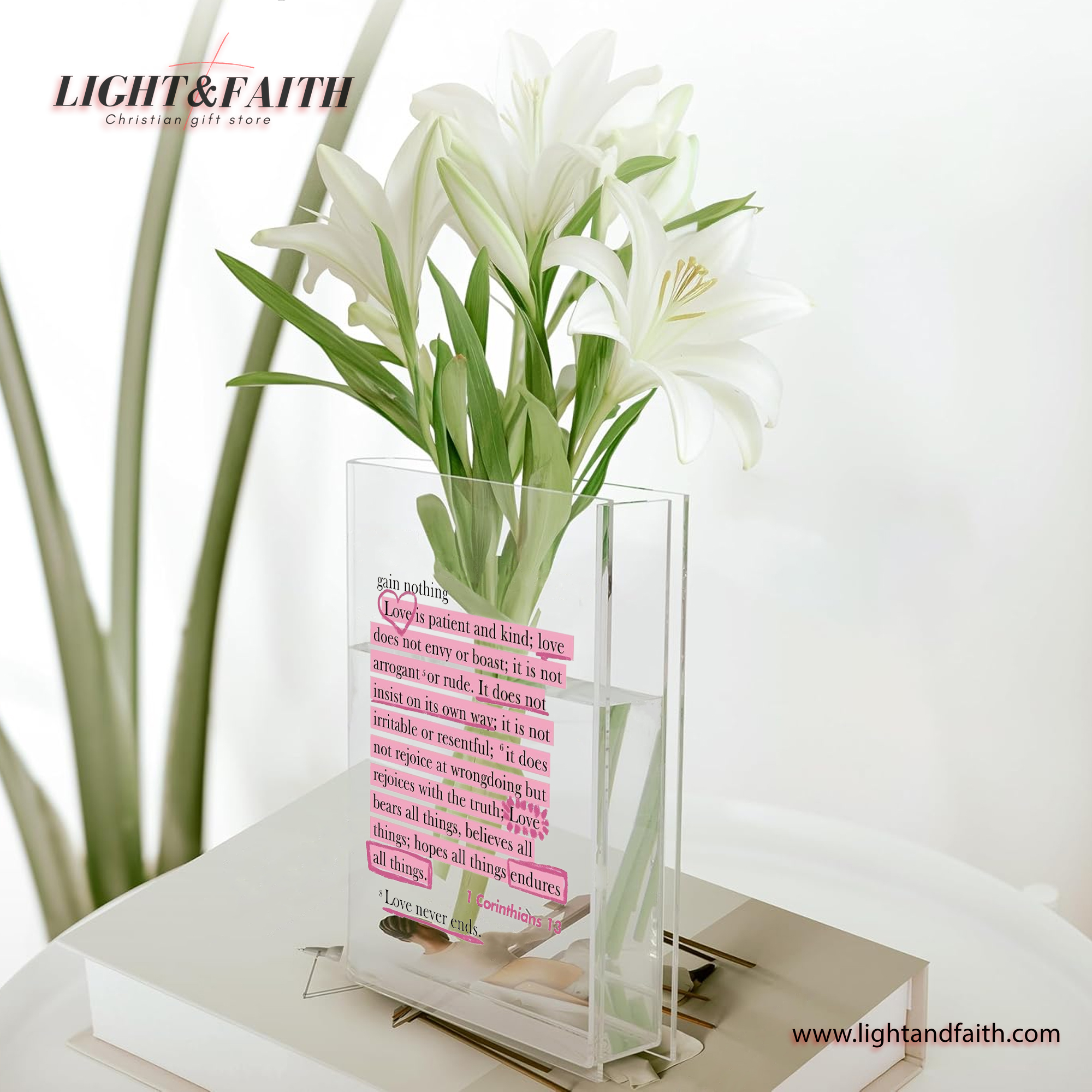Jesus Quote Book Vase, Love Never Ends Book Vase, Christian Book Vase, Faith Book Vase, Bible Verse Book Shaped Flower Vase